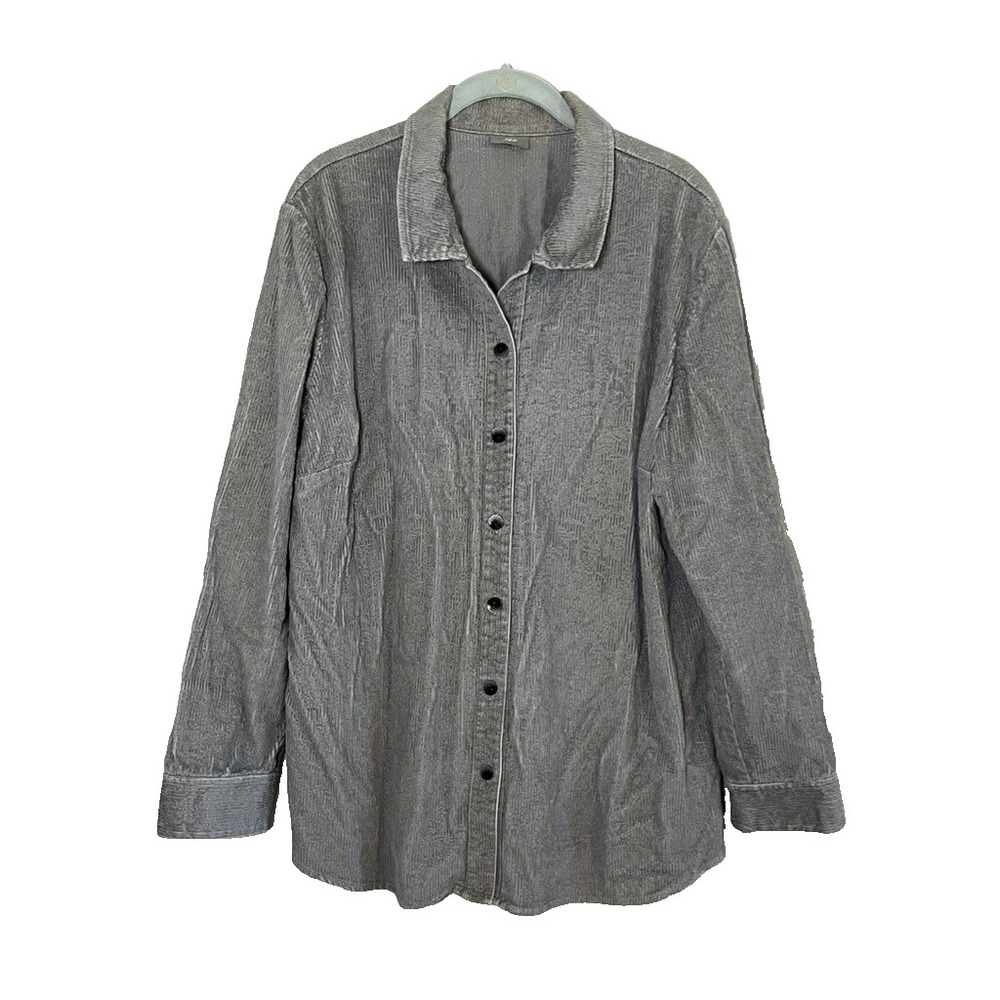 J Jill Corduroy Shirt XL Gray Relaxed Neutral Lagen Minimalist Classic Preppy